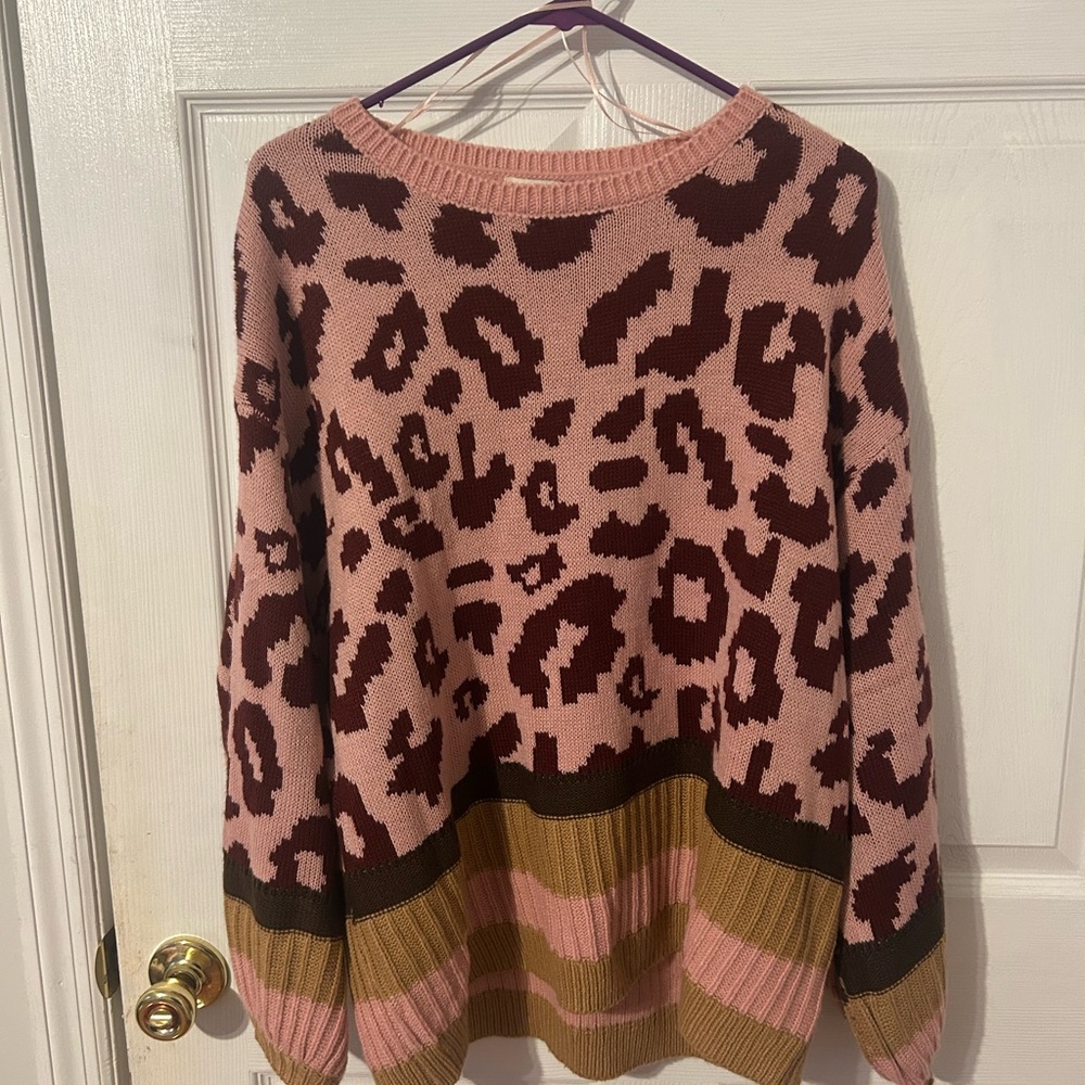 Leopard Print Sweater - Pink and Brown